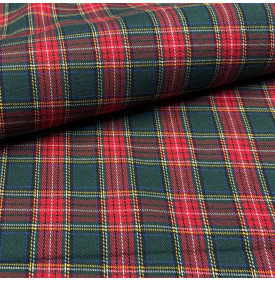 Coupon Tissu Tartan Écossais / Classique Vert Sapin & Rouge
