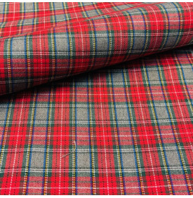 Tissu tartan écossais rouge écarlate et gris chiné, au motif traditionnel riche et intemporel