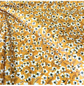 Tissus Coton Enduit / Fleurs Miyu - Curry - Coupon