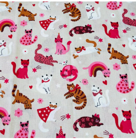 Tissus Coton Enduit / Chat Pacha - Rose - Coupon