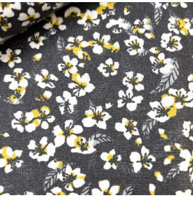 Tissus Coton Enduit / Fleurs Miyu - Jaune & Noir - Coupon