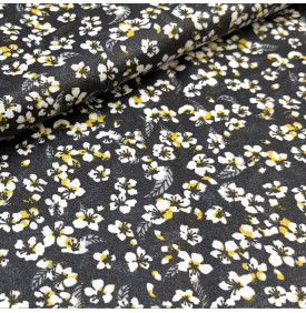 Tissus Coton Enduit / Fleurs Miyu - Jaune & Noir - Coupon