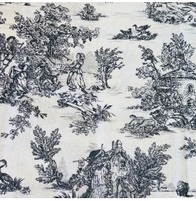 Tissus Coton Enduit / Toile de Jouy Mini Pastorale - Lin & Noir - Coupon