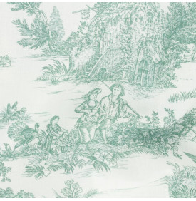 Tissus Coton Enduit / Toile de Jouy Mini Pastorale - Lin & Vert - Coupon