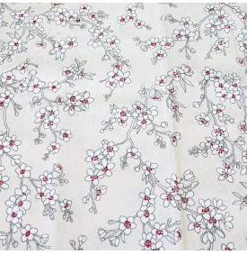 Tissu Enduit / Motif Fleurs Japonaises - Osaka Crème & Rouge | 14.90 €/M