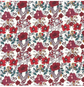 Tissu Coton Imprimé / Fleurs Madison Rouge & Écru