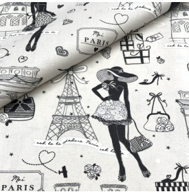 Tissu Enduit / Motif Paris - Moi Paris Argent & Noir | 14.90 €/M