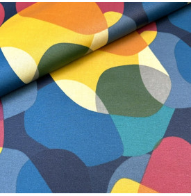 Coton enduit imprimé sixties multicolore au design graphique