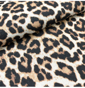 Tissu Aspect Lin / Motif Animal Léopard - Samba Noir | Coupon