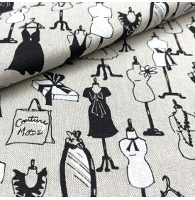Coupon Tissu Aspect Lin / Couture & Mode Vintage – Dressing Noir & Naturel