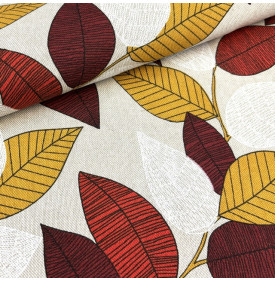 tissu palace feuillage graphique, aux tons rouge et ocre