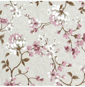 Tissu Aspect Lin - Motif Fleurs de Cerisier – Rose & Naturel | Coupon