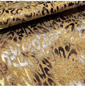 Tissu Saaya fauve texturé au motif graphique avec reflets dorés intenses