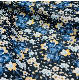 Tissus Coton Enduit / Fleuri Chichi - Marine