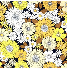 Tissu Coton Enduit / Fleurs Seventies – Jaune | Coupon