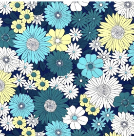 Coupon Tissu Coton Enduit Ibiza Bleu Pétrole – Fleurs Vintage
