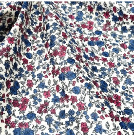 Tissu Coton Enduit / Fleurs Léonie - Bleu  & Rouge | Coupon