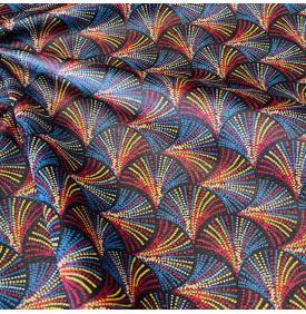 Tissu Coton Enduit / Éventails Plumes – Bleu & Rouge | Coupon