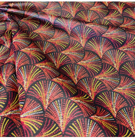 Tissu Coton Enduit / Éventails Plumes – Rouge | Coupon