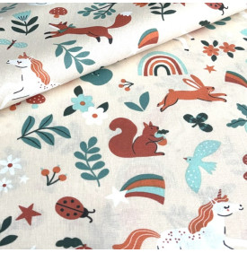 Tissu Coton Enduit / Motif Animaux Cassiopée - Ivoire