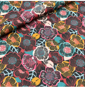 Tissu Coton Imprimé / Fleurs Clema - Noir | Coupon