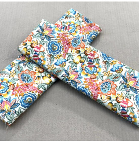 Tissu Coton Imprimé / Fleurs Esméralda - Blanc & Bleu | Coupon