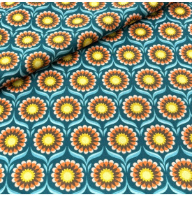 Tissu Coton Imprimé / Fleurs Joli Joli - Turquoise | Coupon