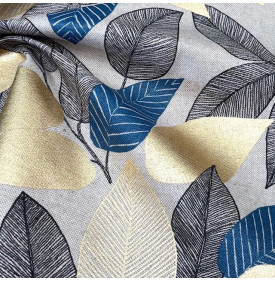 Tissu Aspect Lin Enduit Métallisé / Motif Feuille Folior Foil - Bleu | Coupon