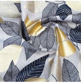 Tissu Aspect Lin Enduit Métallisé / Motif Feuille Folior Foil - Noir | Coupon