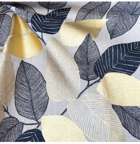 Tissu Aspect Lin Enduit Métallisé / Motif Feuille Folior Foil - Noir | Coupon