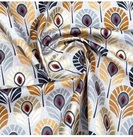 Tissu Aspect Lin Enduit Métallisé / Motif Plume de Paon Foil - Jaune | Coupon