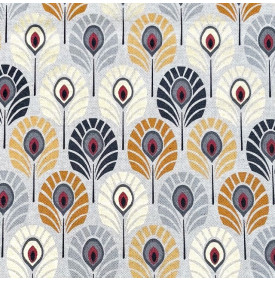 Tissu Aspect Lin Enduit Métallisé / Motif Plume de Paon Foil - Jaune | Coupon