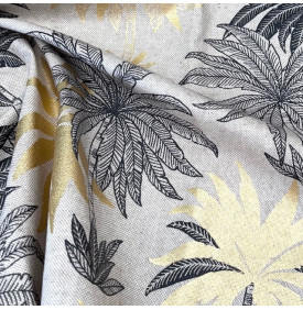 Tissu Aspect Lin Enduit Métallisé / Motif Feuille Paloma Foil - Noir | Coupon