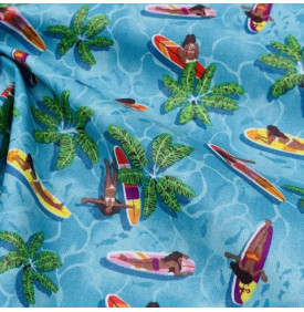 Tissu Coton Enduit / Surf & Esprit Tropical - Paddle Turquoise