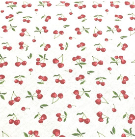 Tissu Coton Enduit / Motif Fruit - Cerise Rouge & Blanc
