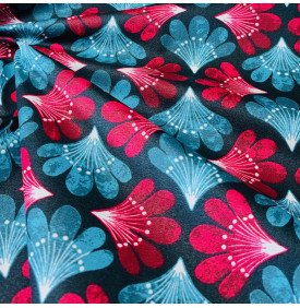 Tissu Coton Enduit / Fleurs Amanda Bleu & Rose | Coupon