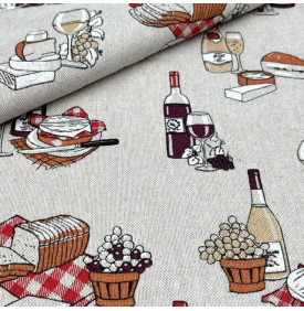 Tissu Aspect Lin / Motif Gourmand - Apéro Multicolore