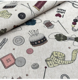 Tissu Aspect Lin / Motif Couture - Ateliers Couture – Multicolore