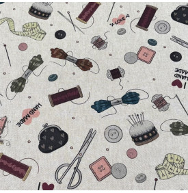 Tissu Aspect Lin / Motif Couture - Ateliers Couture – Multicolore