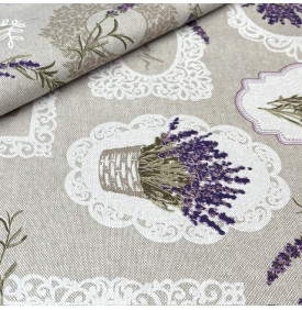 Tissu Aspect Lin - Motif Fleuris - Lavande Provençale – Naturel & Parme | Coupon