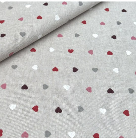 Tissu Aspect Lin / Motif Petits Cœurs Rose & Rouge