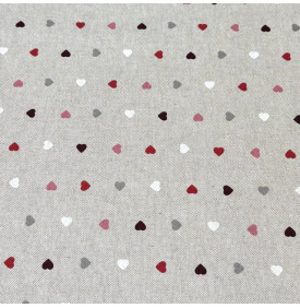Tissu Aspect Lin / Motif Petits Cœurs Rose & Rouge