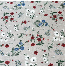 Tissu Aspect Lin Coquelicots Champêtres – Rouge & Bleu