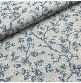 Tissu Aspect Lin / Motif Arabesque Florale – Meredith Bleu