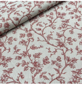 Tissu Aspect Lin / Motif Arabesque Florale – Meredith Rouge