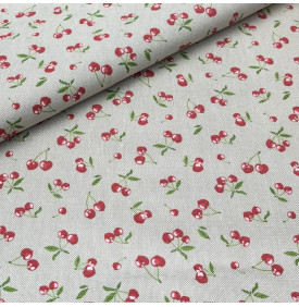 Tissu Aspect Lin / Motif Mini Cerise – Griotte Rouge | Coupon