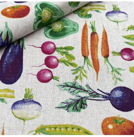 Tissu aspect lin / légumes du potager multicolores – Coupon