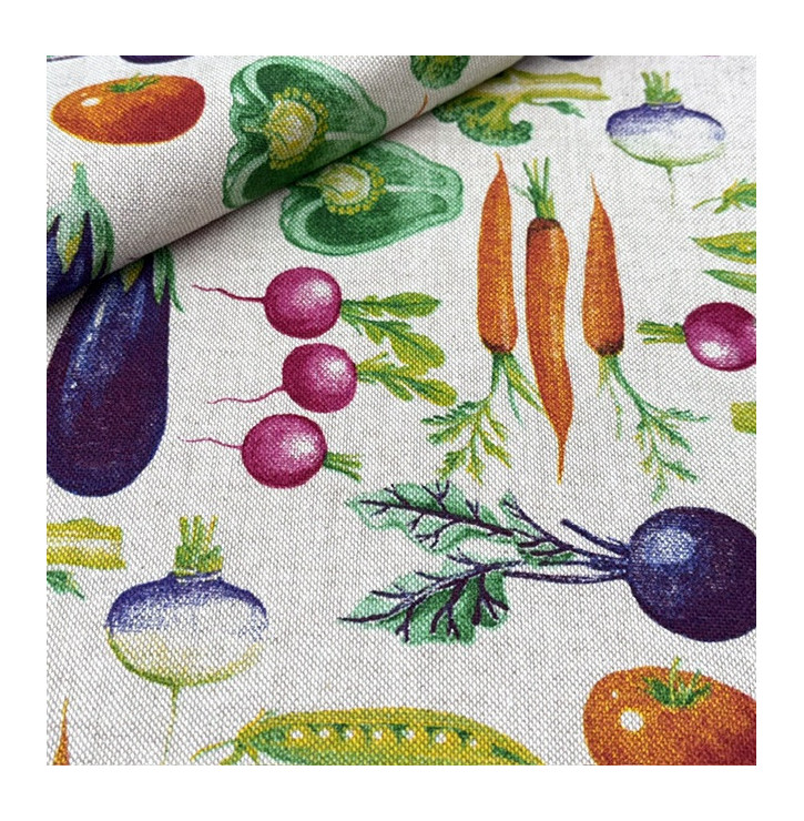 Tissu aspect lin / légumes du potager multicolores – Coupon