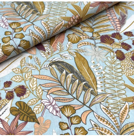 Tissu Coton Imprimé / Lilas Jade – Feuillage tropical multicolore | Coupon