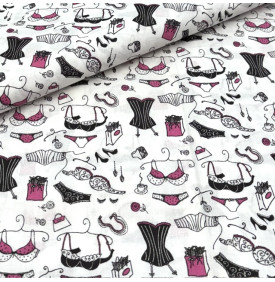 Tissu Coton Imprimé / Motif Lingerie - Glamour Blanc & Rose